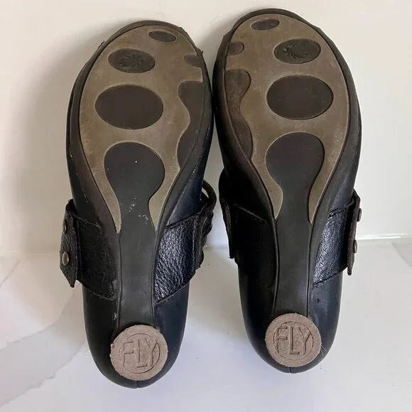 Fly London Woman's Black LAFF Peep Toe Ballerina Shoes Size 7 - Picture 15 of 16